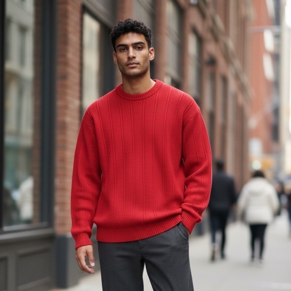 Lord Jeff Sweater Men XL Red Vintage Cotton Ribbed Crewneck USA Made Grandpacore
